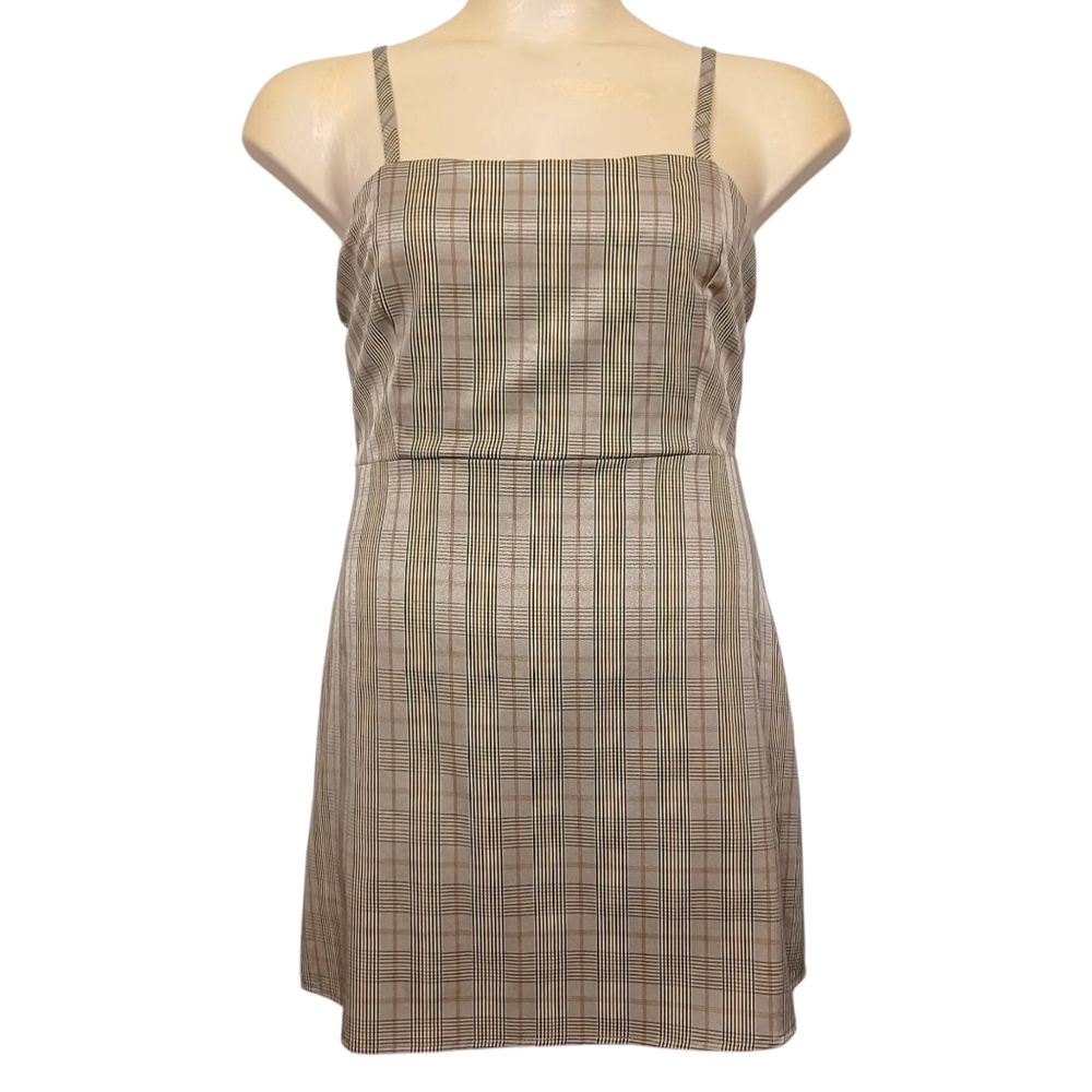 KITTENISH Dress XLarge Plaid Bown Print Sleeveless Preppy Summer Mini Casual